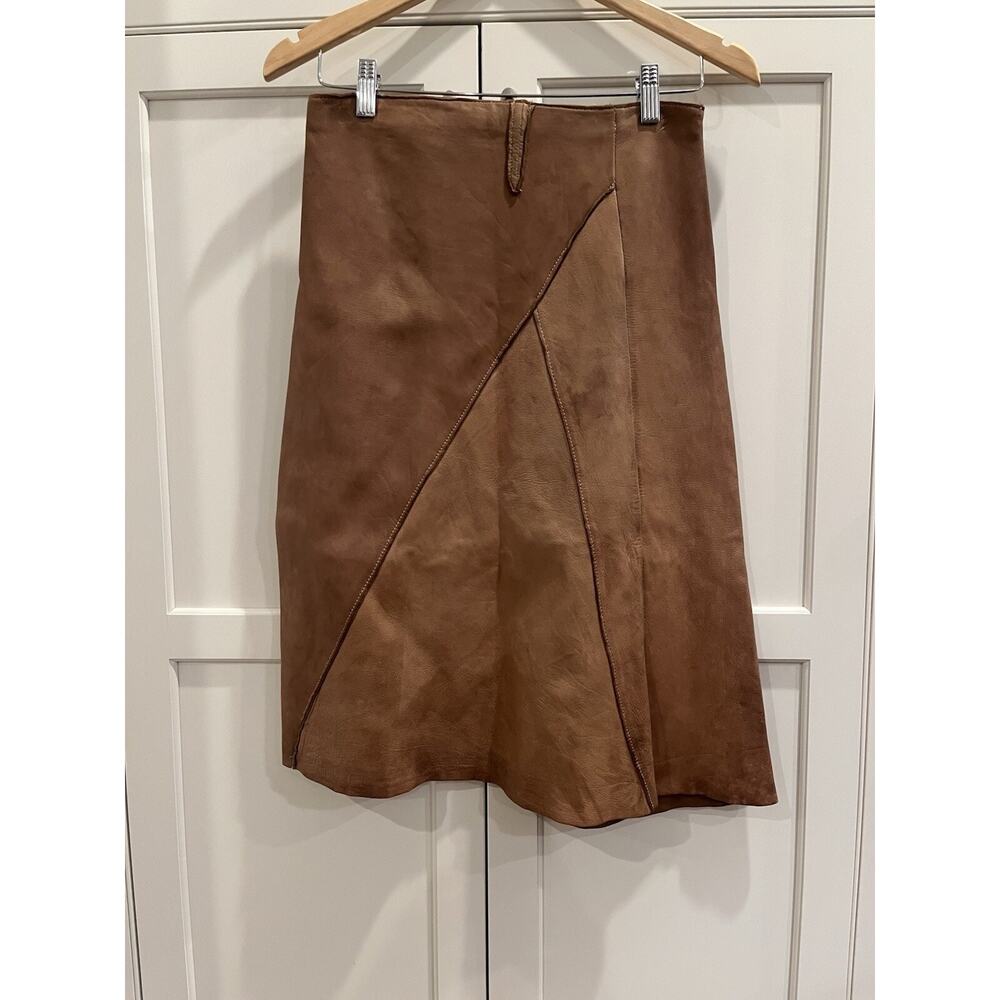 Phorms Milano leather designer skirt size 40 (8 US) light brown rare find